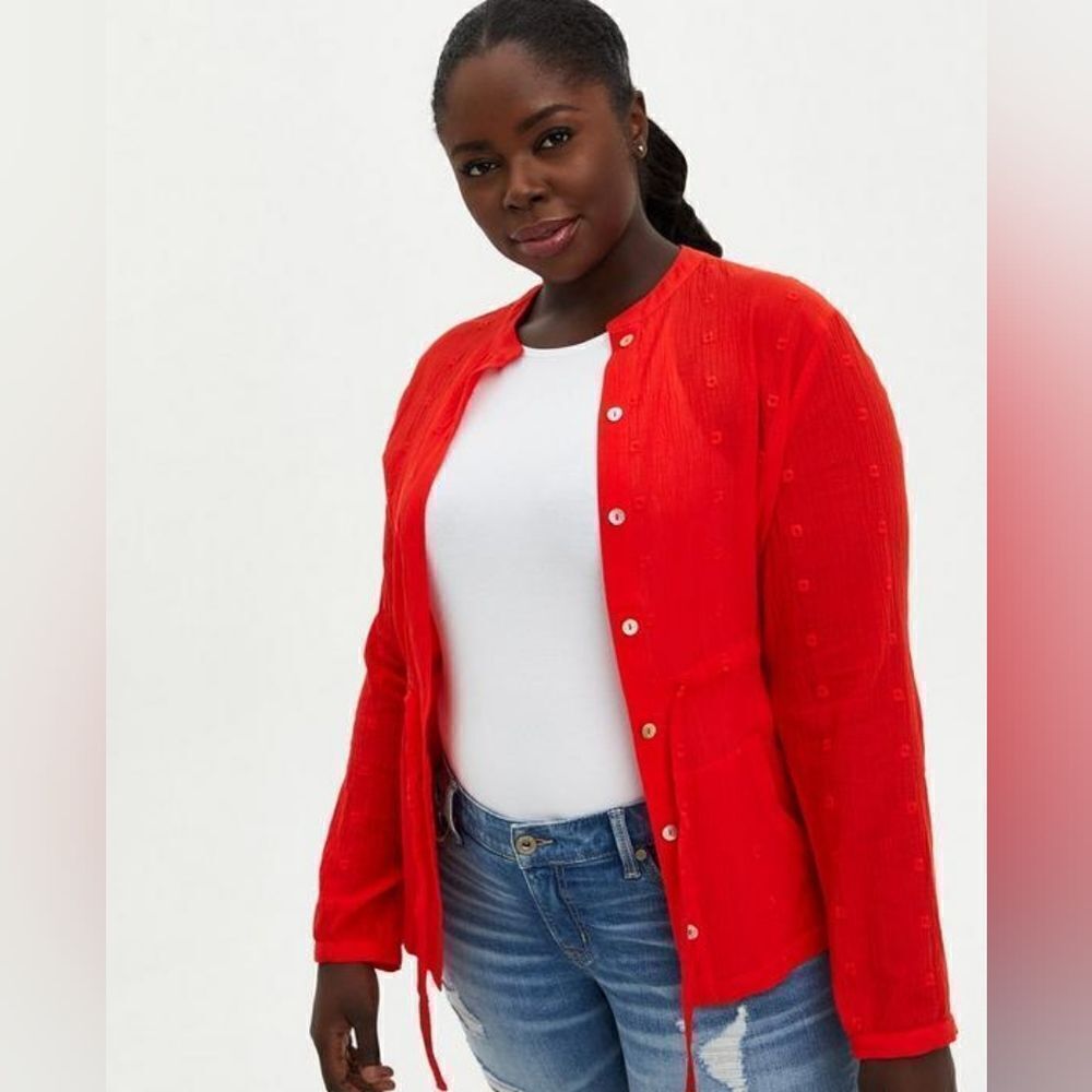 Torrid Cotton Gauze Embroidered Jacket Long Sleeve 14938186 NWT Women's Red Size